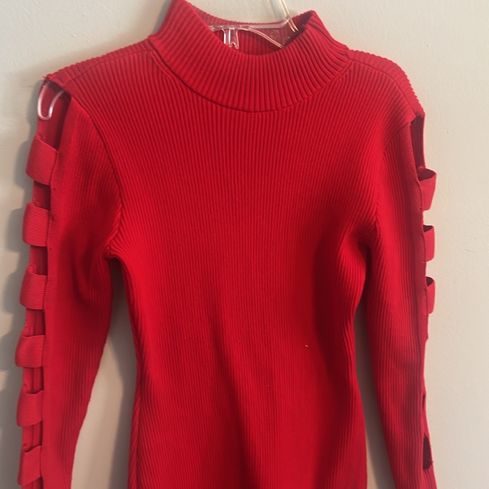 Red fitted sweater dress